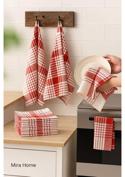 10 lu Lüks Bulaşık Kurulama Bezi ve Mutfak Peçetesi 50x70 Cm Daily Kırmızı