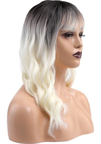 Dalgalı Kısa Perçemli Fiber Sentetik Peruk / Kahve / Beyaz Platin Ombreli modelleri