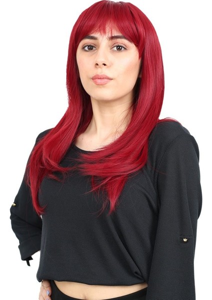 Düz Perçemli Orta Boy Fiber Sentetik Peruk / Kızıl