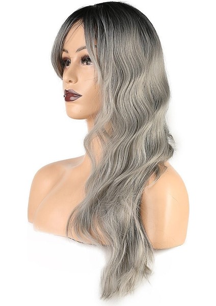 Dalgalı Perçemli Fiber Sentetik Orta Boy Peruk / Siyah Gri Ombreli fırsatları