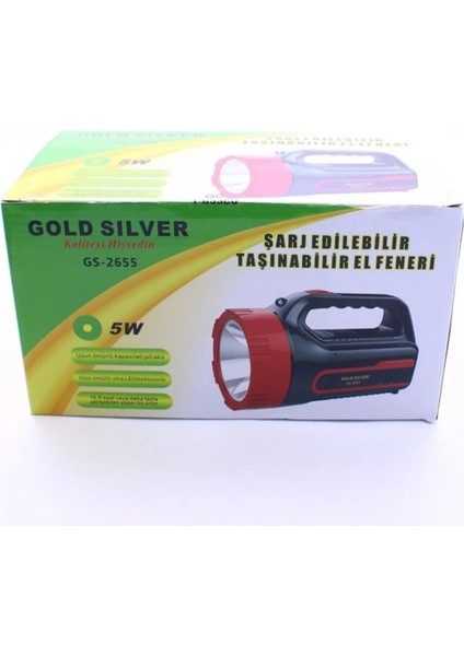 Gold Silver Şarj Edilebilir Taşımabilir El Feneri 5W GS2665