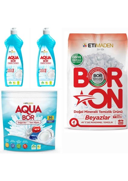 Aquabor Doğal Mineralli Bulaşık Deterjanı +Bor Mineralli Beyazlar Için Çamaşır Deterjanı