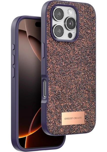 Iphone 16 Pro Uyumlu Kılıf Parlak Taş ve Sim Işlemeli Kamera Çıkıntılı Sert Silikon Kapak