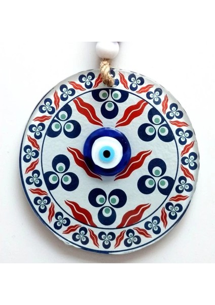 Üç Damla Desenli Nazar Boncuklu Füzyon Cam Duvar Süsü