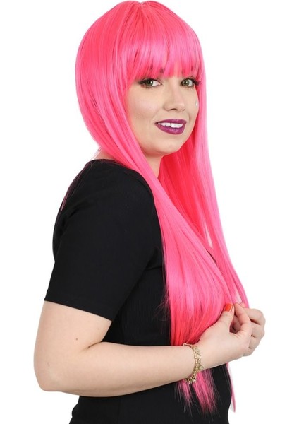 Uzun Kahküllü Fiber Sentetik Peruk / Neon Pembe fiyatları