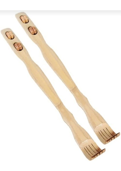 2 Adet Bambu Ahşap Sırt Kaşıyıcı Sırt Kaşıma Aleti 47 cm Tekerlekli Masaj Aparatlı