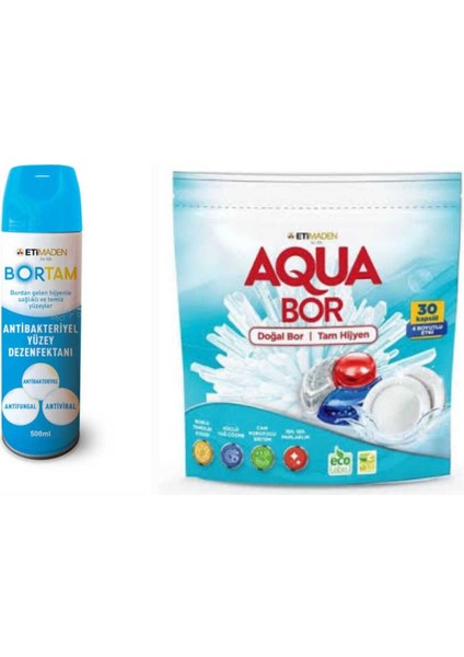 Aquabor Doğal Mineralli Bulaşık Makinesi Deterjanı 30 Adet +Aerosol Bortam Dezenfektan