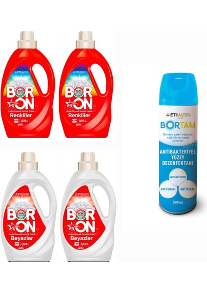 Doğal Sıvı Çamaşır Deterjanı Boron Renkliler ve Beyazlar Için 26*4 Yıkama+ Bortam Dezenfektan.