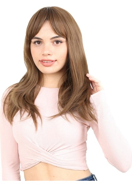 Düz Perçemli Orta Boy Fiber Sentetik Peruk / Kumral