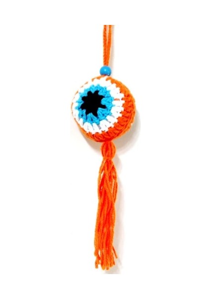 Nazar Boncuğu Desenli Püsküllü Turuncu Araba Süsü