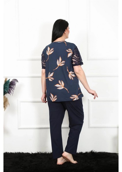 Kadın 5xl-6xl-7xl-8xl Büyük Beden Kısa Kol Pijama Takım Lacivert fırsatları