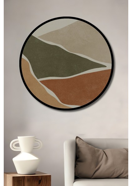 Çerçeve Görünümlü Soyut Manzara Dekoratif Ahşap Mdf Ev Duvar Tablo Yuvarlak Ev Duvar Tablo
