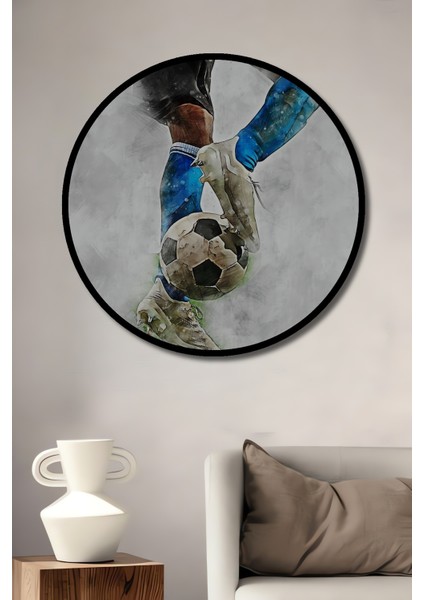 Çerçeve Görünümlü Futbolcu Sanatı Dekoratif Ahşap Mdf Ev Duvar Tablo Yuvarlak Ev Duvar Tablo