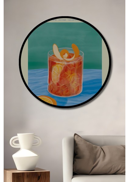 Çerçeve Görünümlü Negroni Kokteyl Ahşap Mdf Dekoratif Ev Duvar Tablo Yuvarlak Ev Duvar Tablo