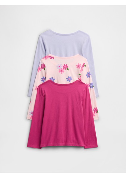 Kız Bebek Pembe 3'lü Bisiklet Yaka T-Shirt Seti fiyatları