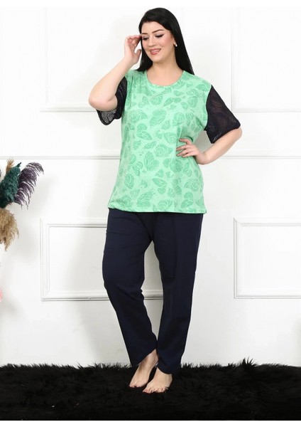 Kadın 5xl-6xl-7xl-8xl Büyük Beden Kısa Kol Pijama Takım Yeşil