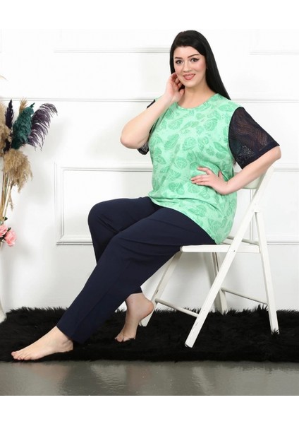 Kadın 5xl-6xl-7xl-8xl Büyük Beden Kısa Kol Pijama Takım Yeşil fiyatları