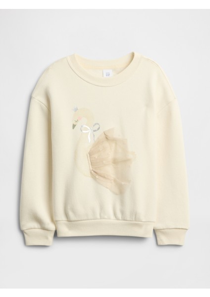 Kız Bebek Kırık Beyaz Oversized Grafik Sweatshirt