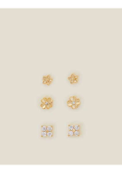 Z Çiçekli Küpe Set x 3 14 Ayar Altın Kaplama fiyatları