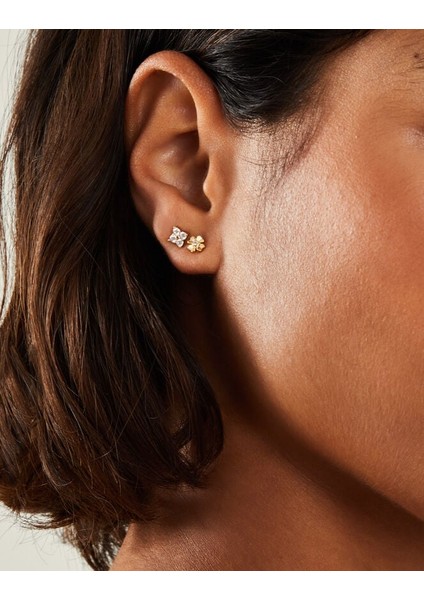 Z Çiçekli Küpe Set x 3 14 Ayar Altın Kaplama modelleri