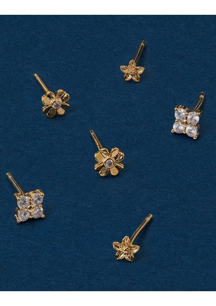 Z Çiçekli Küpe Set x 3 14 Ayar Altın Kaplama fırsatları
