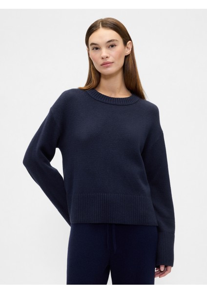 Kadın Lacivert Cashsoft Relaxed Crewneck Kazak