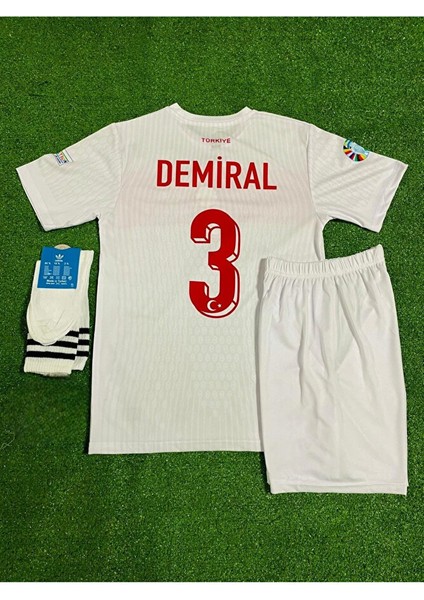 Euro 2024 Türkiye Merih Demiral 3 Numara Deplasman Çocuk Forması 3 Lü Set (Beyaz)