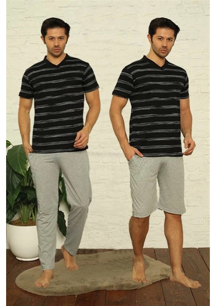 Erkek Siyah V Yaka 3'lü Pijama Takım indirimleri
