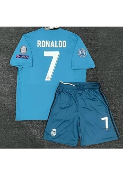 Reâl.madrid 7 Numara Efsane Ronâldo Turkuaz Renk Çocuk 4 Lü Set Futbol Forması Vs T-Shirt