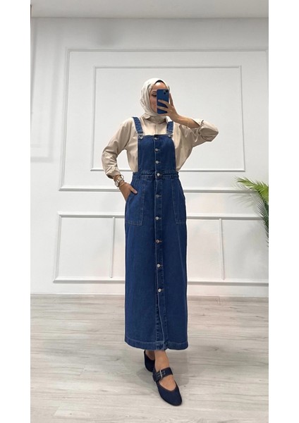 Etekli Salopet Enzim Süper Taş Yıkama Koyu Mavi D2521