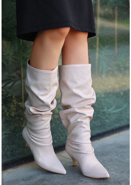 Zelya Bej Cilt Topuklu Çizme modelleri