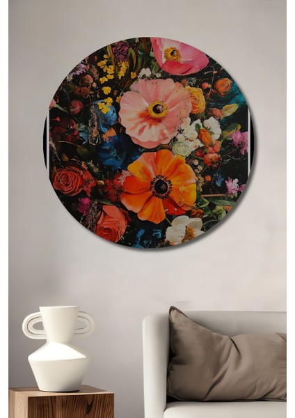 Renkli Çiçek Bahçesi Dekoratif Ahşap Mdf Ev/işyeri Duvar Tablo Yuvarlak Ev/işyeri Duvar Tablo