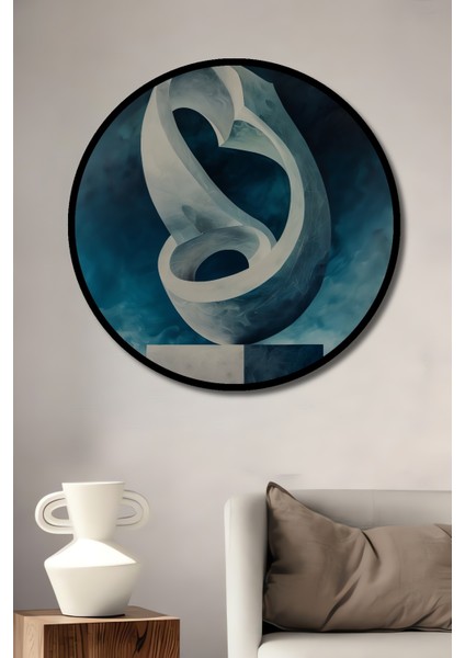 Çerçeve Görünümlü Soyut Sanat Dekoratif Ahşap Mdf Işyeri Duvar Tablo Yuvarlak Işyeri Duvar Tablo