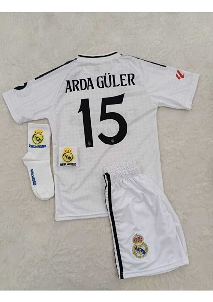 R.e.a.l.m.a.d.r.i.d 2024/25 Yeni Sezon Arda-Güler Iç Saha Çocuk Beyaz 4 Lü Set Forması (Byz-Arma) modelleri