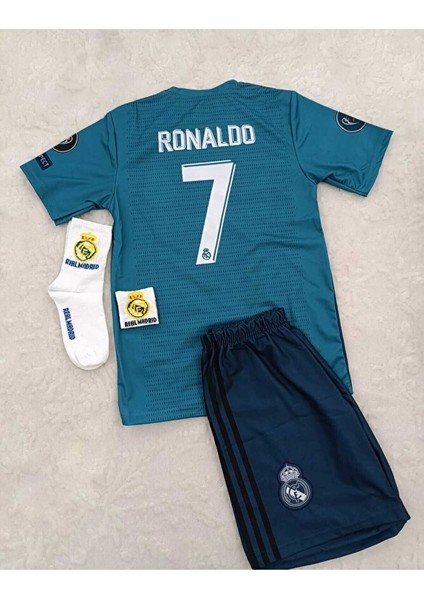 R.e.a.l M.a.d.r.i.d 2018 Cristiano Ronaldo Turkuaz Röveşata Çocuk Forması 4'lü Set ( Byz-Armalı)