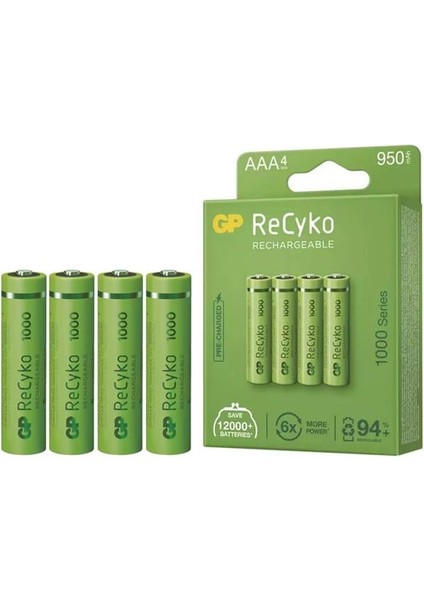Gp Recyko 950 Mah Aaa 4'lü Şarjlı Ince Kalem Pil GP100AAAHCE-2EB4 (GPRHC103E001)