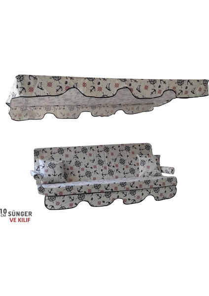 3 Kişilik Salıncak Minderi Süngerli Kılıfı Marin-Çapa Bahçe Minderi