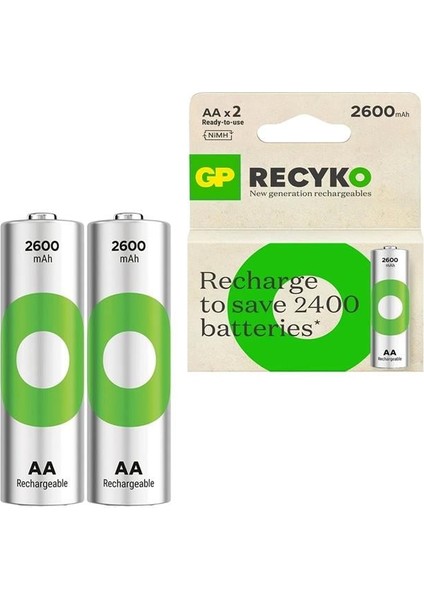 Gp Recyko 2600 Mah Şarjlı Ni-Mh Aa Kalem Pil 2li Paket