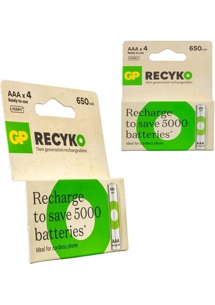 Gp Recyko 650 Mah R03 Aaa Şarjlı 4'lü Ince Kalem Pil