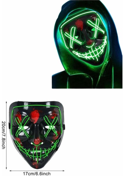 LED Işıklı Neon Maske Cadılar Bayramı Maskesi Korkunç Korku Maskesi indirimleri