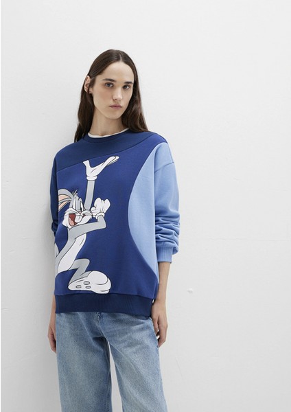 1S10471-89353 Bugs Bunny Baskılı Lacivert Sweatshirt fiyatları