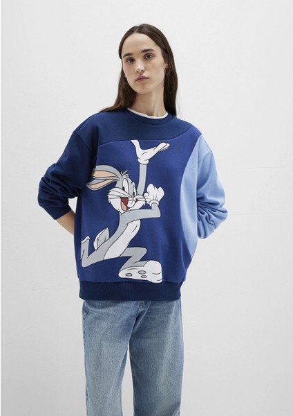 1S10471-89353 Bugs Bunny Baskılı Lacivert Sweatshirt modelleri