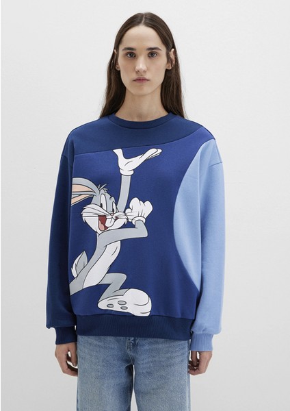 1S10471-89353 Bugs Bunny Baskılı Lacivert Sweatshirt fırsatları