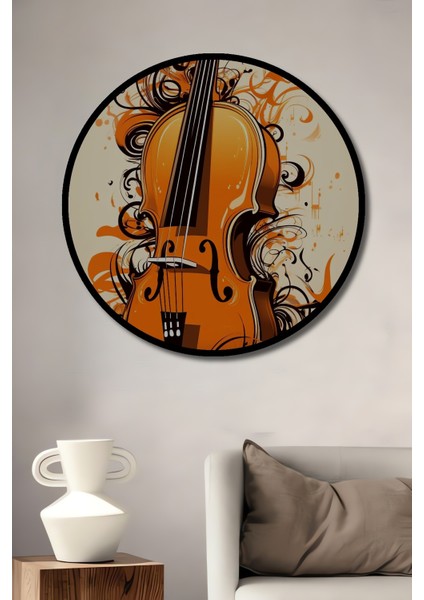 Çerçeve Görünümlü Keman Sanatı Dekoratif Ahşap Mdf Işyeri Duvar Tablo Yuvarlak Işyeri Duvar Tablo