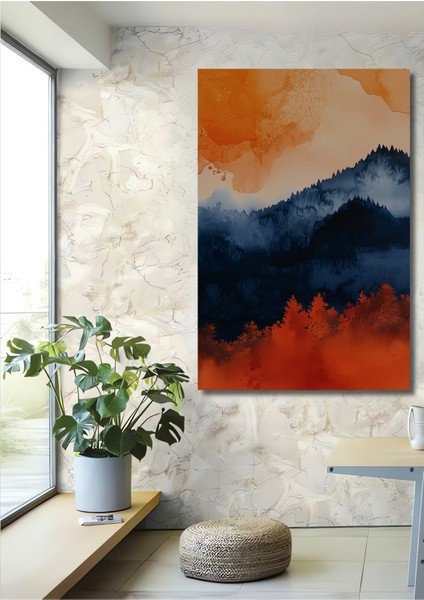 Turuncu Günbatımı Dağ Manzarası Dekoratif Ahşap Mdf Tablo Dikdörtgen Tablo