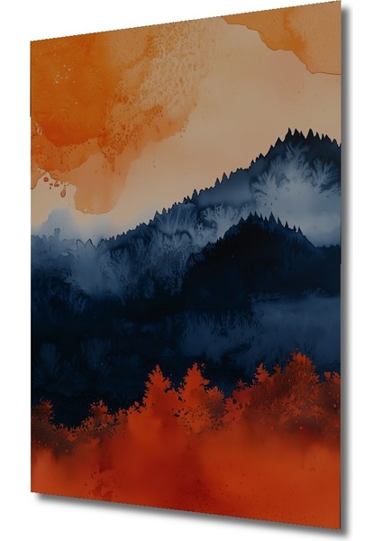 Turuncu Günbatımı Dağ Manzarası Dekoratif Ahşap Mdf Tablo Dikdörtgen Tablo fiyatları
