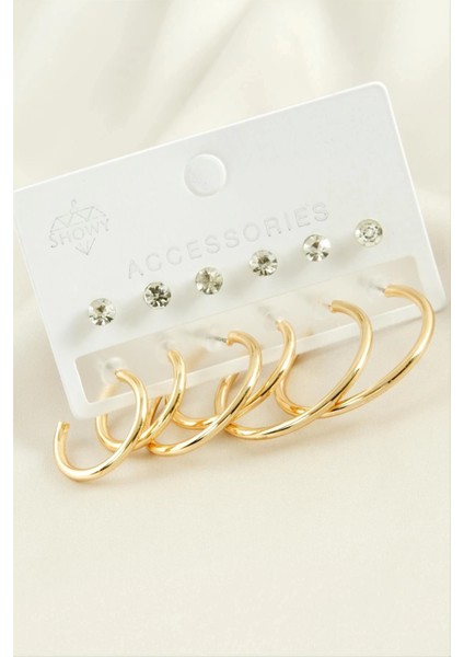 12 Adet Taşlı Halka Küpe