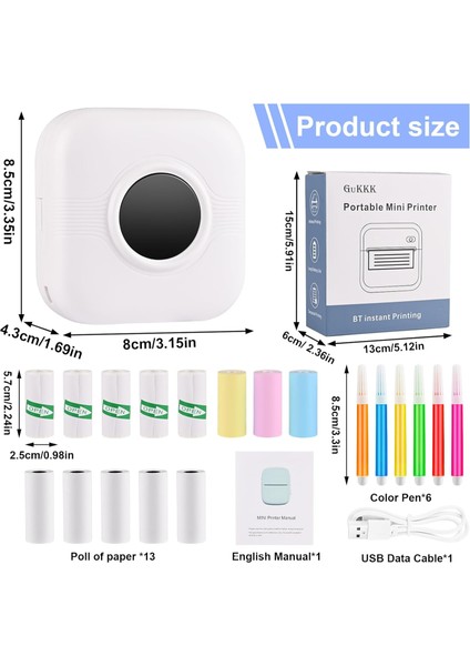 C17 Mini Taşınabilir Yazıcı 12 Rulo Kağıtlı Mürekkepsiz Etiket Yazıcısı Mini Termal Yazıcı Beyaz fiyatları