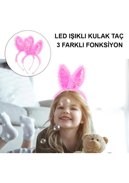 Kenarları Dantelli Fuşya Pullu Payetli LED Işıklı Tavşan Kulak Taç 23X19 cm fırsatları