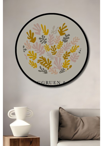 Çerçeve Görünümlü Matisse Ilhamlı Renkli Doğal Motifler Ahşap Mdf Dekoratif Tablo Yuvarlak Tablo